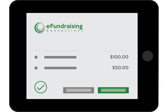 iPad with https:// prefix in browser bar showing eFundraising connections is secure payment contribution platform